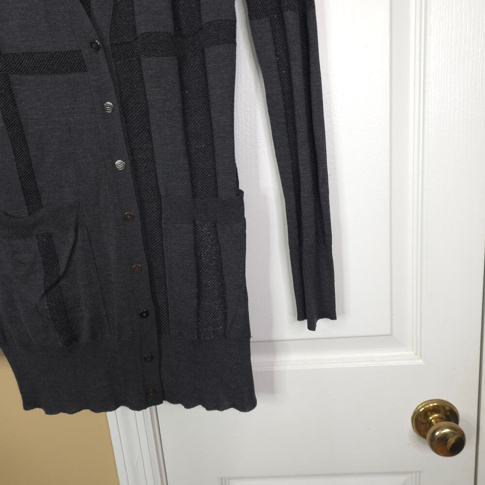 Burberry Grey Metallic Silk Knit Long Button Cardigan Size M - Picture 5 of 9